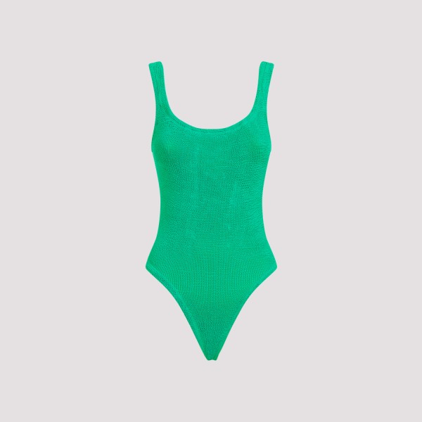 Shop Hunza G Squareneck Swimsuit Unica In Emerald