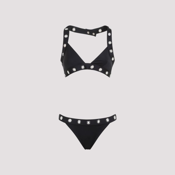 Shop Off-white Off White Eyelet Cross Bikini 38 In Black