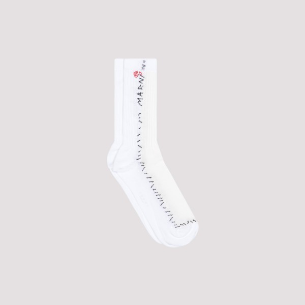 Marni Logo Intarsia-knit Crew Socks In W Lily White