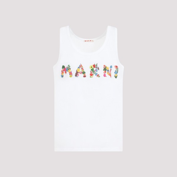 Marni Logo-print Cotton Tank Top In Cbw Lily White