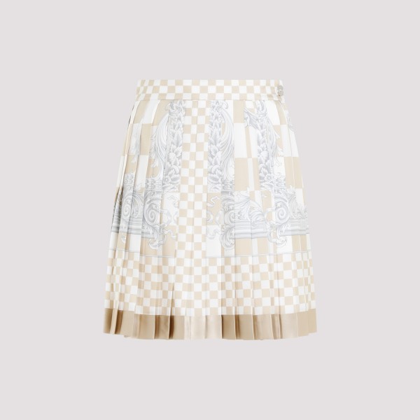 Shop Versace Damier Print Skirt 40 In X Light Sand