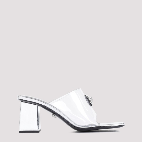 Versace Leather Mules In Tp Trasparent Silver