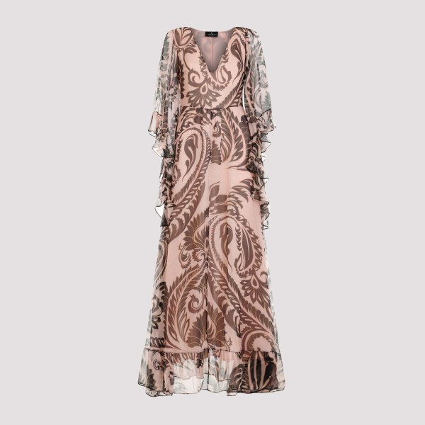 Shop Etro Silk Long Dress 42 In X Stampa Fdo Rosa
