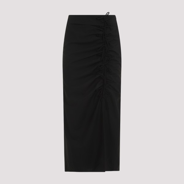Shop Ganni Drapey Melange Midi Skirt 36 In  Black