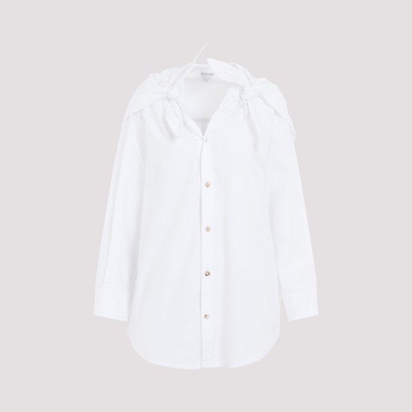 Shop Bottega Veneta Compact Knot Cotton Canvas Shirt 38 In White