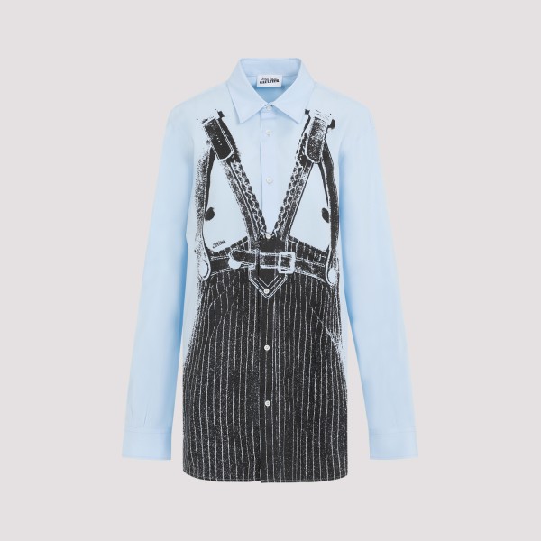 Shop Jean Paul Gaultier Trompe-l`ail Cotton Shirt 36 In  Baby Blue Black