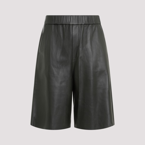 Shop Ami Alexandre Mattiussi Ami Lamb Leather Shorts M In  Dark Olive