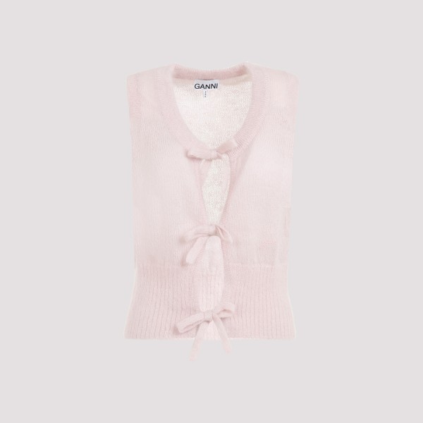 Shop Ganni Tie String Light Mohair Vest S In  Lilac Sachet