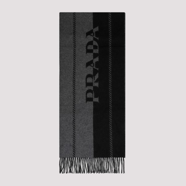 Prada Small Wool Scarf With Jacquard Logo Unica In Fh Ardesia Nero