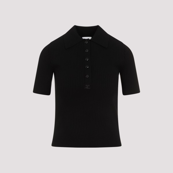 Courrèges Iconic Rib Knit Polo In  Black